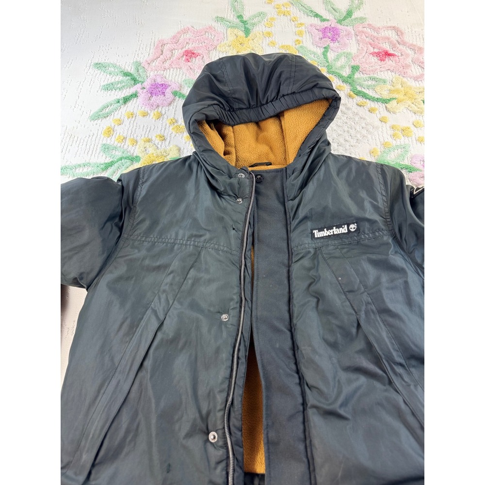 Timberland Kids Black Hooded Parka Fleece Lined Jacket Size M 10/12 - Picture 5 of 12